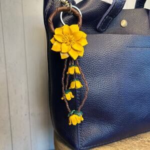 Leather Yellow Flower Purse Charm Genuine Leather Bag Charm NEW FAST SHIP